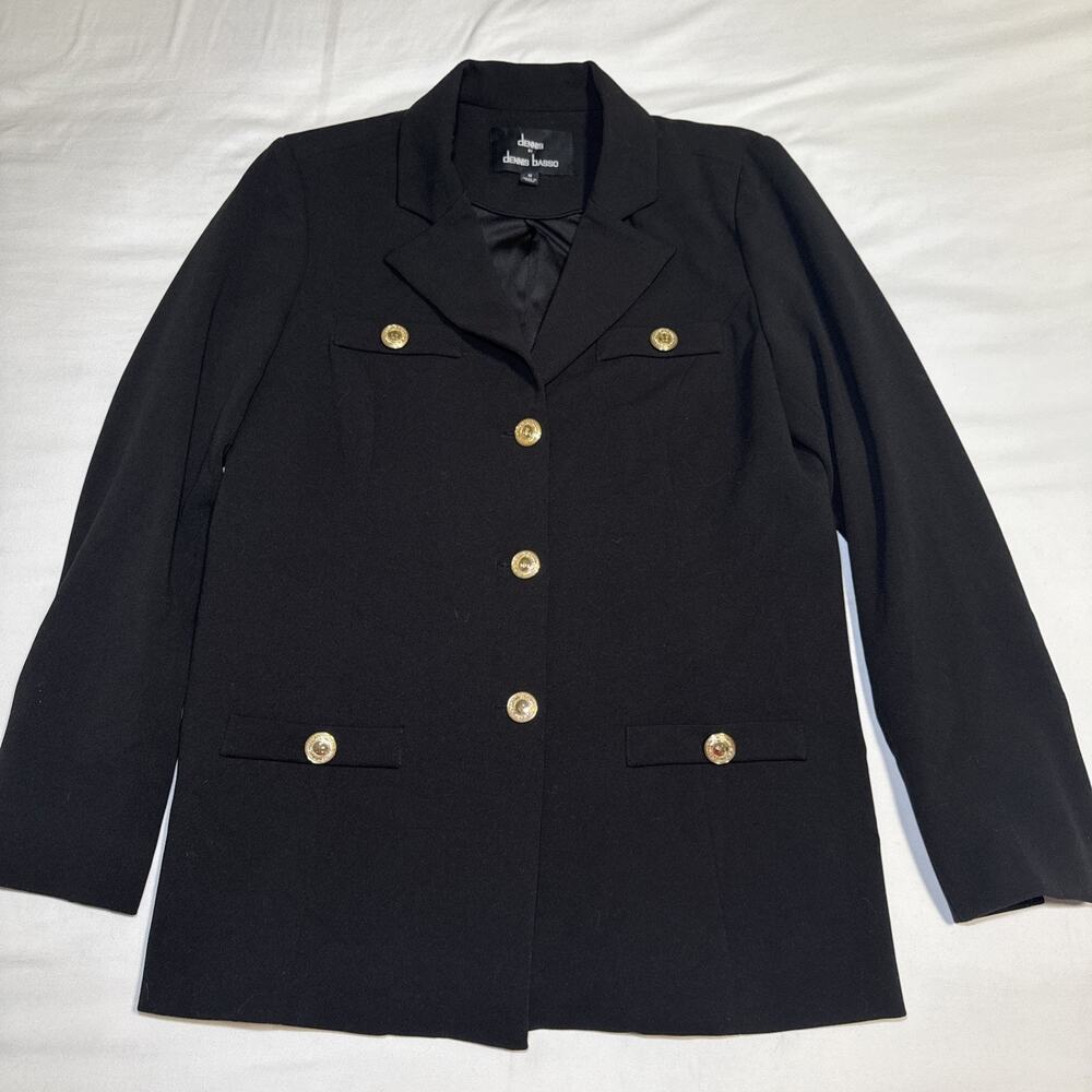 Dennis by Dennis Basso Ponte Knit Lined Blazer Black Mid Length Womens 12 EUC